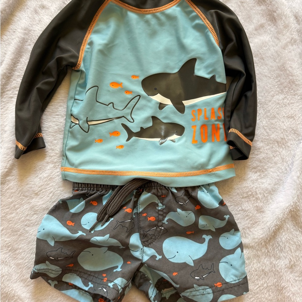 Simple Kids Swim Rashguard Set - Aqua and Charcoal